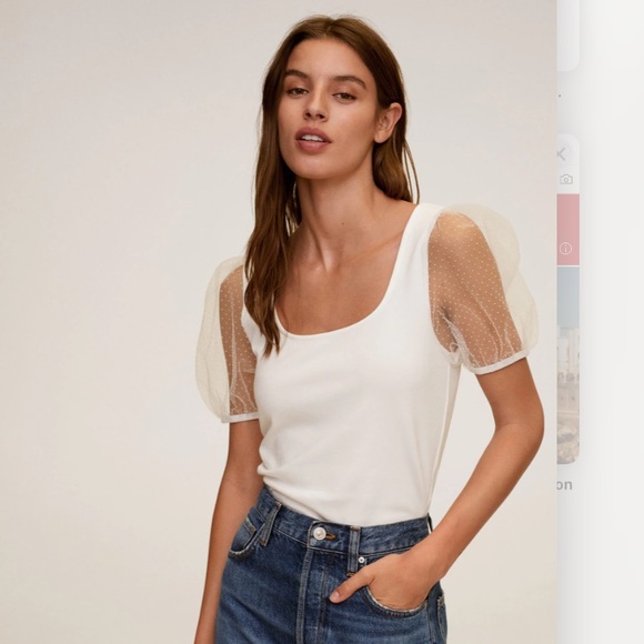 Mango white Plumeti sleeve t-shirt Size XS - Picture 5 of 6